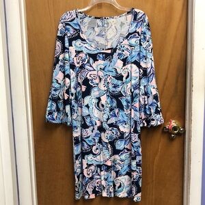 Lilly Pulitzer Blue and Pink Floral Long Sleeve Dress